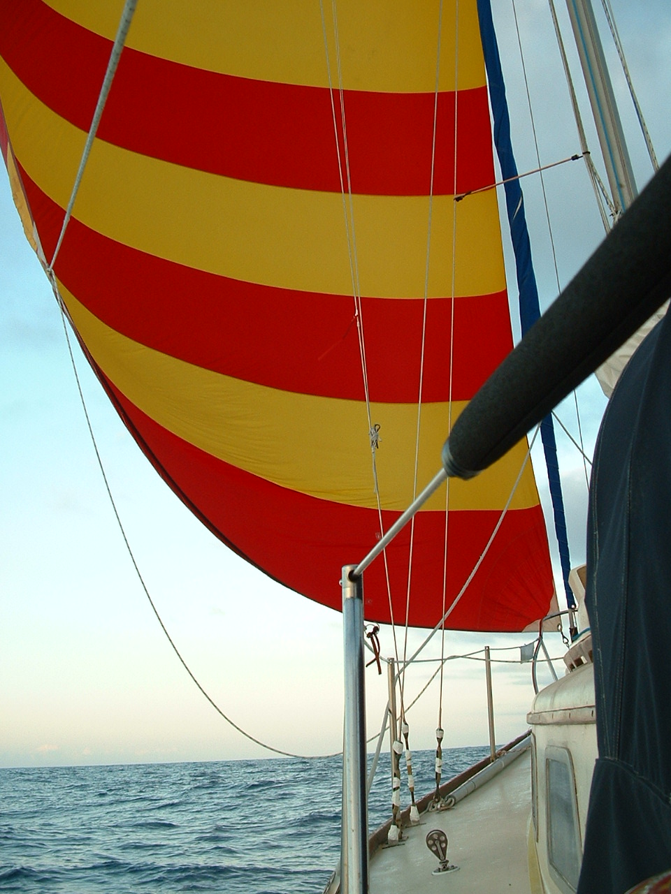 The Falcarragh's spinnaker filled with trade winds mid-Atlantic